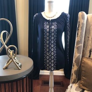 Top-Long Sleeve Navy and White -Medium